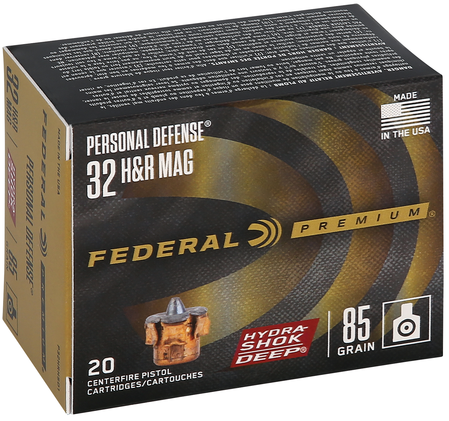 Federal P32HRHSD1 Hydra-Shok Deep 32H&RMag 85gr Jacketed Hollow Point 20 Per Box/10 Case